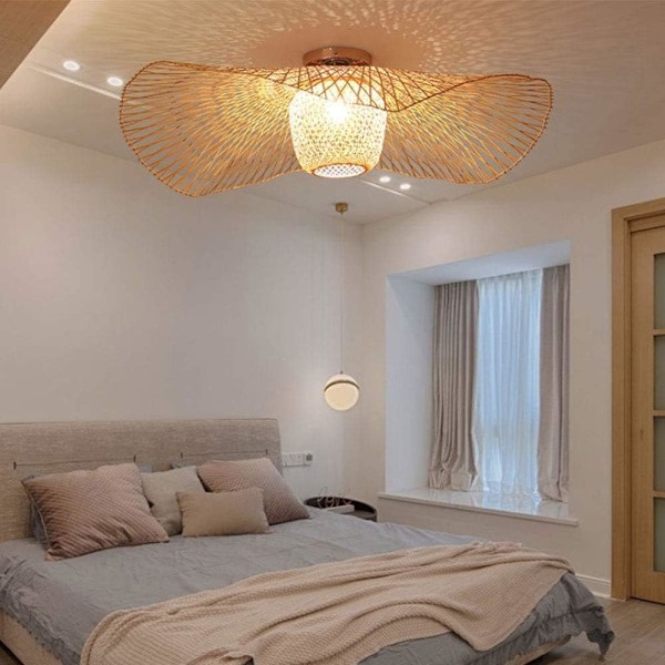 Plafondlampa i rotting, vintage kreativ bambulampa, retro E27 matsal, hängande lampa, vardagsrumsdekoration, kafébarlampa