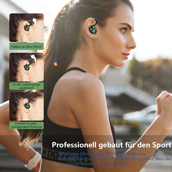 Bluetooth 5.3 hörlurar sport, trådlösa in-ear stereo med HD-mikrofon, brusreducerande hörlurar med djup bas, 50 timmars speltid med laddningsfodral, IP7