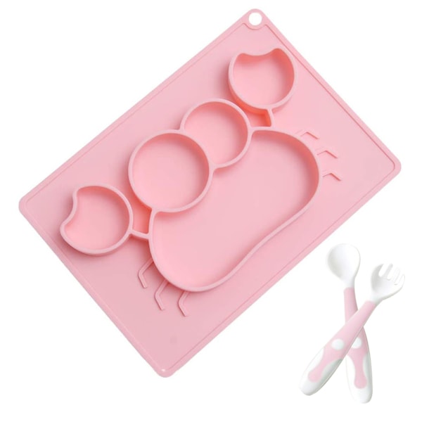 Baby matta tallrik med sked & gaffel set - silikon halkfri baby placemat med sugkopp för småbarn barn, BPA-fri