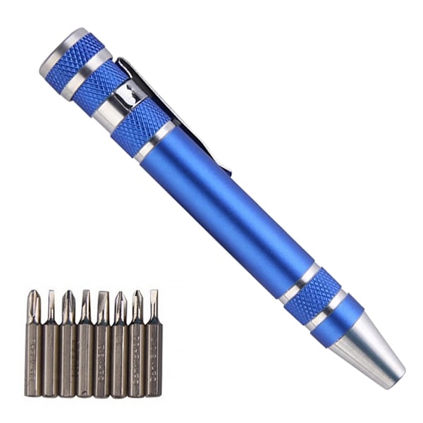 8 i 1 Mini Precision Pen Skruvmejsel Reparation Pen Verktyg Legering Precision Gadget för Hemförbättring Dator Skruvmejsel Set Pen blå 1Set