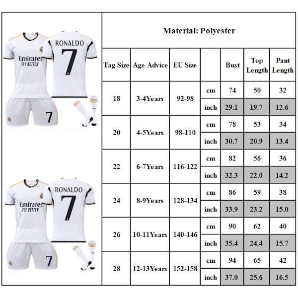 Heta nya erbjudanden! Högkvalitativ fotbollströja barn nr. 7 Vinicius fans fotbollströja kit hemma match barn pojkar tröja träningsdräkt tröja+shorts+strumpor 12-13Years