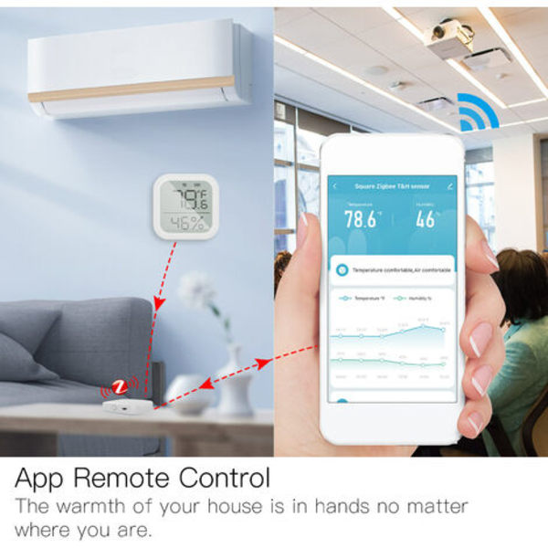 ZigBee Smart Hygrometer Termometer Inomhus Temperatur och Luftfuktighetssensor med App-kontroll Stor LCD-skärm Fjärrövervakning för Hemdata Logg Granskning