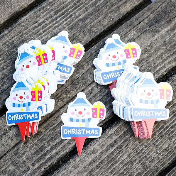 Xams Cupcake Toppers Pick Barnkalas Dekor - Grön Tomte Snögubbe