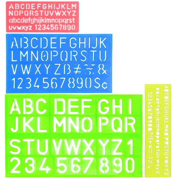 4-delad malluppsättning, bokstavsmallar, plastnummermallar, mallar i olika storlekar, barns målningsmallar, målningsinlärning DIY