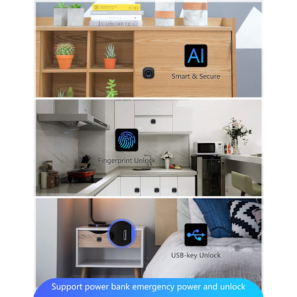 Möbel Lås Fingeravtrycks Skåplås, 0,5 Sekunder Snabb Upplåsning (Batteri Påminnelse, Nödupplåsningsfunktion, Lång Batteritid), 20 St