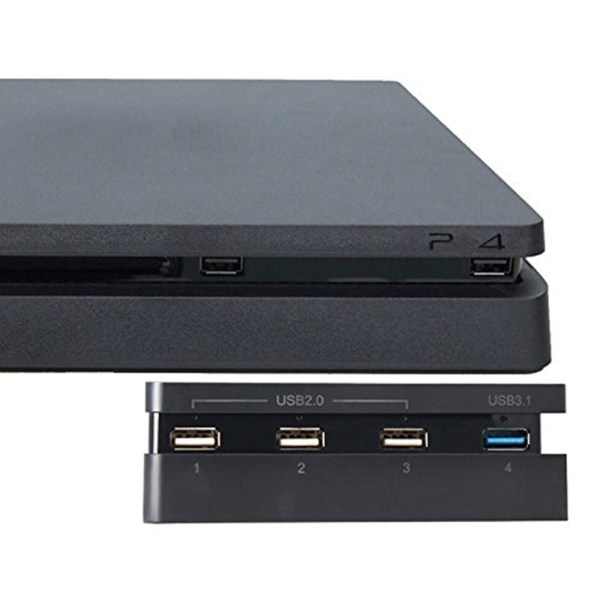 PS4 Slim spelkonsol HUB, 4 USB-port hubb för PS4 Slim, USB 3.1 höghastighets USB 2.0 Super Transfer Speed laddningskontrollenhet Splitter Expansion