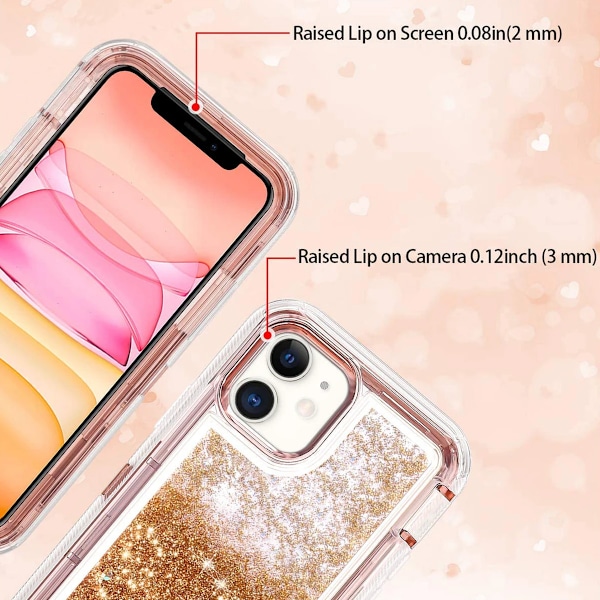 För iPhone 11 Telefonfodral, Heavy Duty Girly Liquid Bling Flytande Sand Hybrid Stöttålig Stötsäker Hård Stötfångare Mjuk Genomskinlig Gummi Skyddande Skal