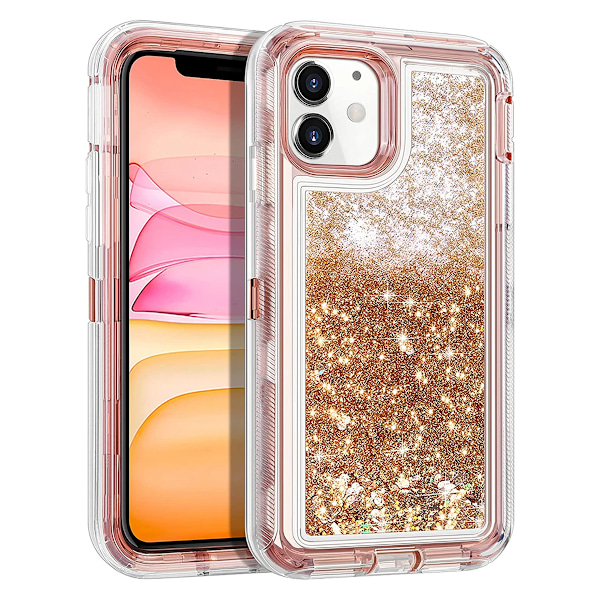 För iPhone 11 Telefonfodral, Heavy Duty Girly Liquid Bling Flytande Sand Hybrid Stöttålig Stötsäker Hård Stötfångare Mjuk Genomskinlig Gummi Skyddande Skal