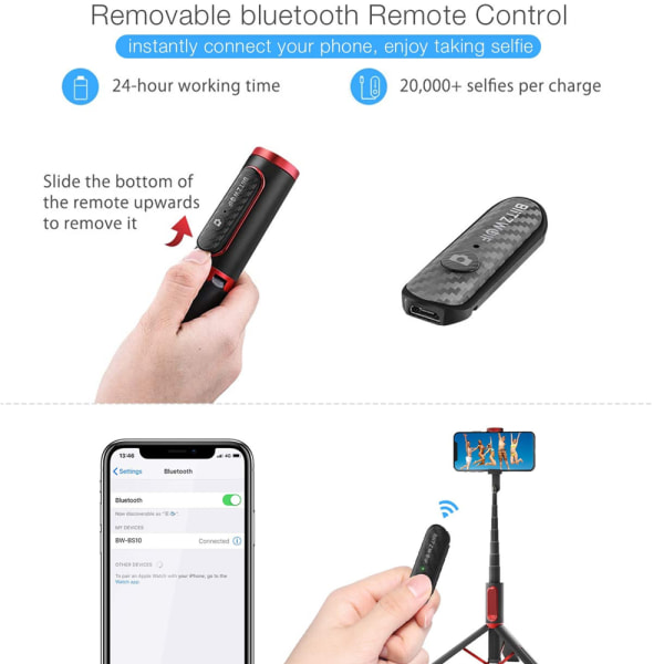 Selfie Stick Tripod Gimbal Stabilizer för Smartphone med Trådlös Fjärrkontroll 360° Rotation Auto Balance Stabilizer Bärbar Telefonhållare för