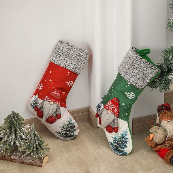 Julstrumpor 3-pack, 18 tum Stora 3D Tomte Juldekoration