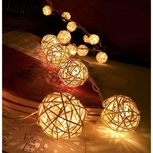 Rattan Fairy Lights Solcell Driftsvit, 20 LED 5M 8 Ljuslägen Utomhus