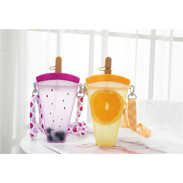 Heta påskerbjudanden! Sommarmelonmugg för utomhusbruk med rem, portabel anti-fall sugrörsmugg röd 320ml qd