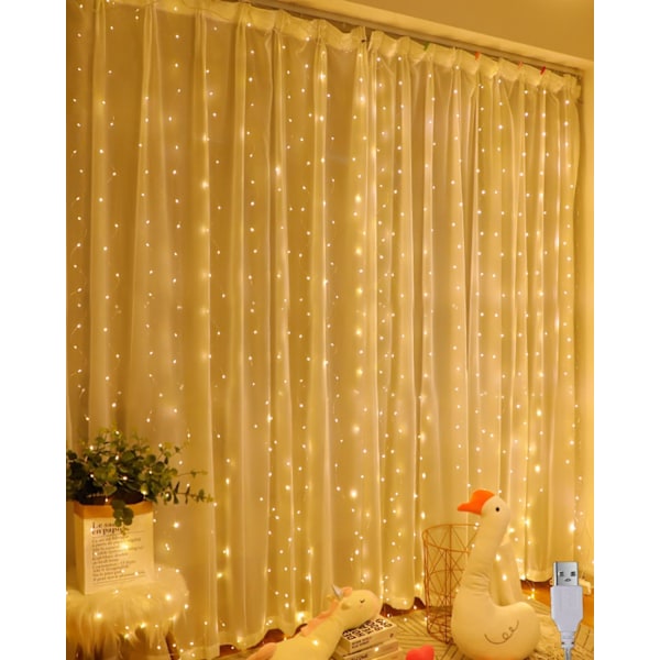 Sommarrea Varmvit Ljusslinga 200 LED 2m x 2m LED Ljusslinga Gardin LED Ljusslinga för Juldekoration