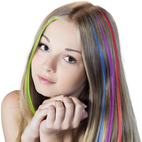 36 st barns hårtillägg med hårklämmor, flickors hårtillbehör regnbågsfläta hårförlängning clip-on neon hårförlängning, barns regnbåge