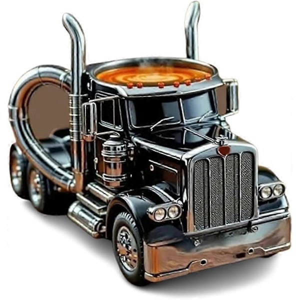 Heta påskerbjudanden! Handgjord lastbilskaffemugg, 33 cl Semitrailer-formad keramisk kaffekopp, Lastbilskaffemuggar, Unik present till kaffe- och lastbilsälskare Black
