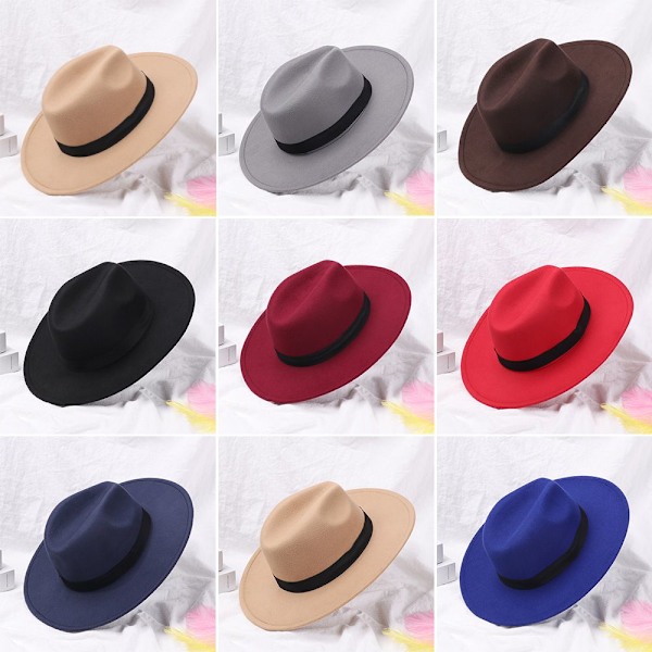 Sommarrea Herr- och damhattar i filt, cowboyhattar, scenuppträdanden, dansfester, jazz, Panama, svart svart för vinter och höst black No,