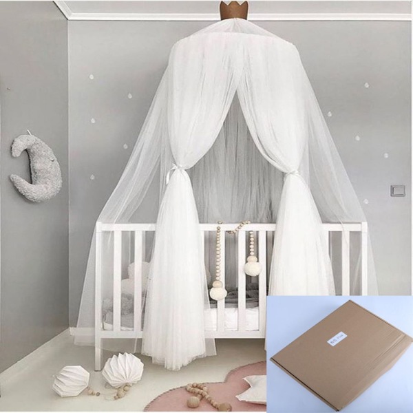Fashion barra sänghimmel baby säng, 100% polyestertyg romantisk sänghimmel, myggnät för barn för läsning, lek, tält, hängande gardin för
