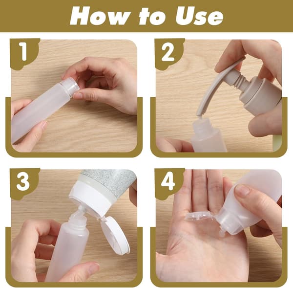 Empty Refillable Tubes, Small Liquid Containers, Travel Sizes for Toiletries, Suitable for Shampoo, Conditioner, etc., 6-Pack