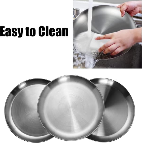 26 cm Stainless Steel Dinner Plate, High-Quality 304 Material, Unbreakable, Dishwasher Safe, Eco-Friendly