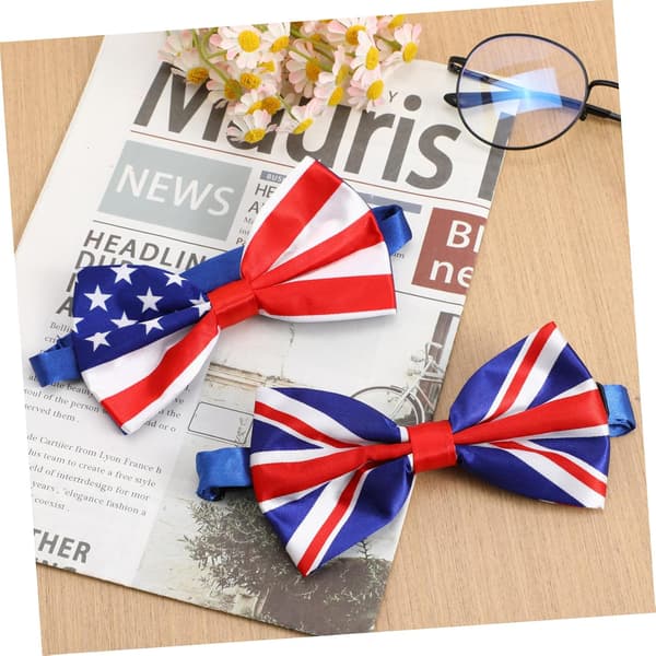 2 stk patriotiske sløyfer for menn USA Storbritannia trykt polyester sløyfe