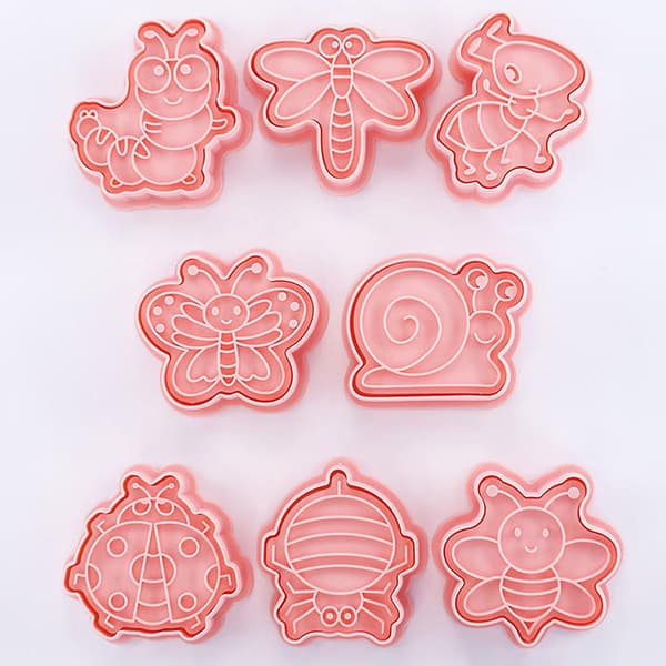 8 Pcs. Cookie Molds in Flexible PP Material with Insect Shape, Quick Release, DIY Baking, Kitchen Utensils