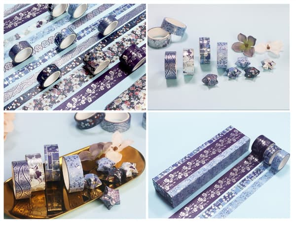 Tejp Set 8 Rullar - 30/15 mm Bredd, Elegant Blått Tema, Blommig Maskeringstejp (4m) Dekorera Din Scrapbook, DIY, Scrapbooking Tillbehör