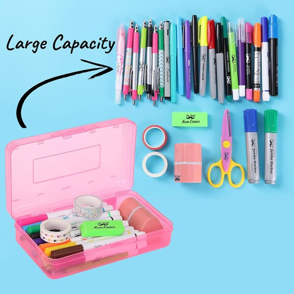 Transparent Pencil Case with Snap Lid, Stackable Design for Boys and Girls, Large Capacity for School and Office Supplies (2 pcs)