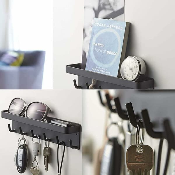 Wall Key Holder, Stainless Steel Wall Key Holder with 6 Hooks, Rust-proof Wall Key Hanger without Drilling Key Holder for Entryway, Kitchen KLB