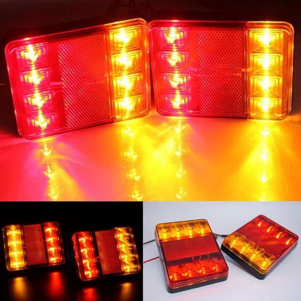 2 st 12V LED Baklyktor, Multifunktionella Baklyktor för Traktor Lastbil Släpvagn - 12x9.5cm - Spänning: 12V