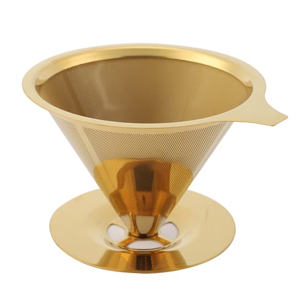 Kaffedrypperfilter i rustfrit stål med titaniumguld, med kopholder og håndtag