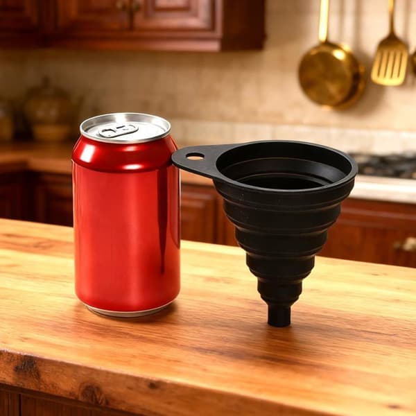 Kitchen funnel, foldable kitchen funnel in food-grade silicone (black)