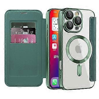 Magnetiskt fodral med kortfack för iPhone 16 Pro Max RFID-skyddande läderfodral Stil B Style B