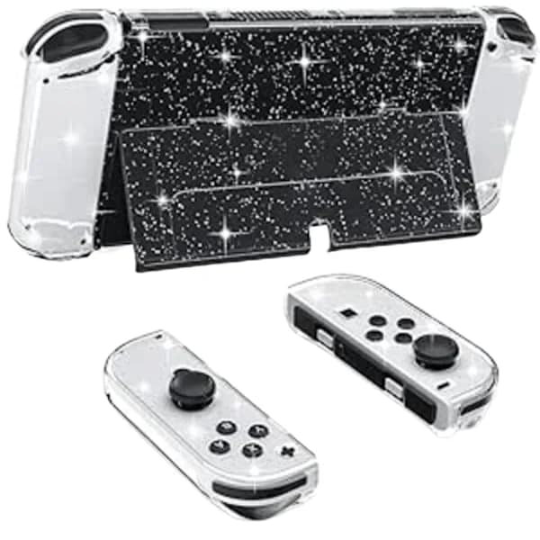Beskyttelsesetui til Nintendo Switch OLED, Glitter Dockbart Etui PC-skal med Flip Shell Kompatibel med Switch OLED-konsol, Klar