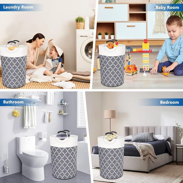 Laundry Basket, 82L Large Waterproof Foldable Dirty Laundry Hamper, Laundry Basket for Bathroom Grey Grey
