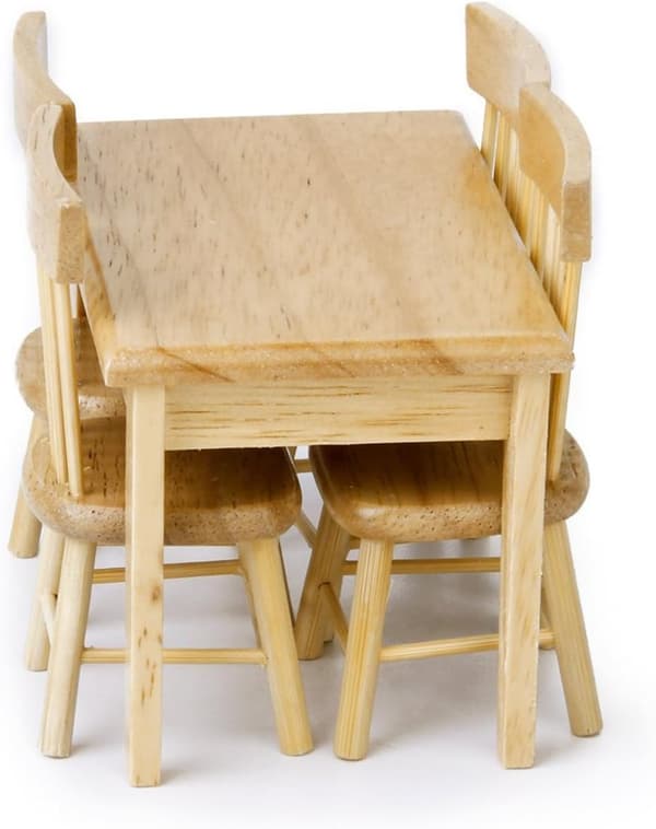 5-delt sæt 1:12 miniaturemodel mini køkken træ spisebord