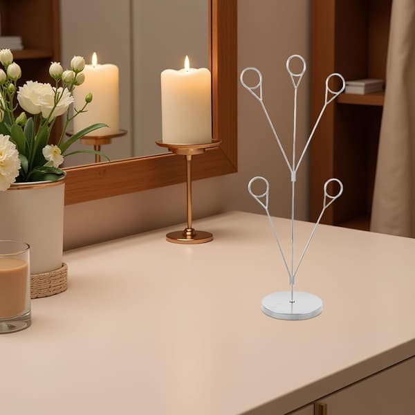 5-grenet memoklemmeholder billedtræ til bordplade rund base sølv rustfrit stål metal