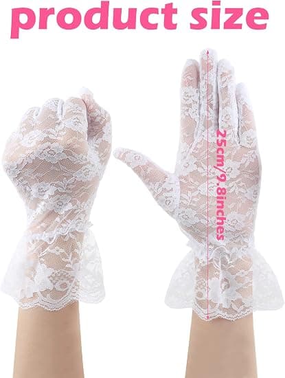 Sorte blondehandsker til kvinder, elegante korte solbeskyttende blondehandsker, prinsessekjolehandsker til bryllupsmiddagsfest, hvid