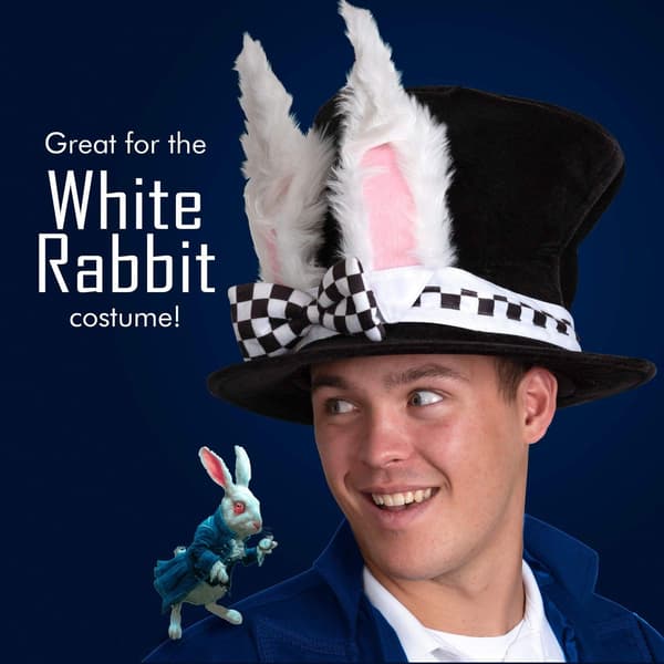White Rabbit Top Hat - Rabbit Costume Hat with Ears for Adults KLB