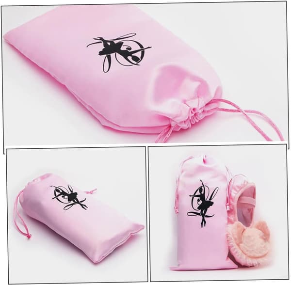 4 pcs satin drawstring ballet shoe bag large capacity foldable protective storage bag elegant pink