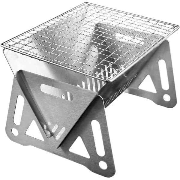 Bærbar kulgrill, sammenklappelig mini grill i rustfrit stål med bæretaske til camping, terrasse, baghave, sølv 21 x 15 x 13 cm
