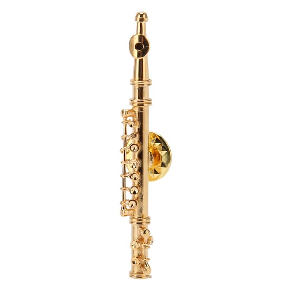 Fløjte Broche Nål Mode Elegant Guld Mini Musikinstrument Broche med Rødt Fløjlsforet Instrumentetui til Gaver