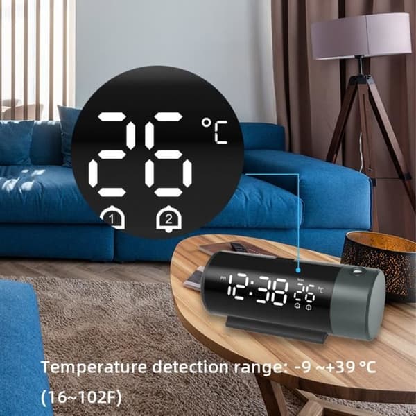 Projektor Vækkeur - MIOLOE - LCD Model - Loftprojektion - Dobbelt Alarm - Indendørs Termometer