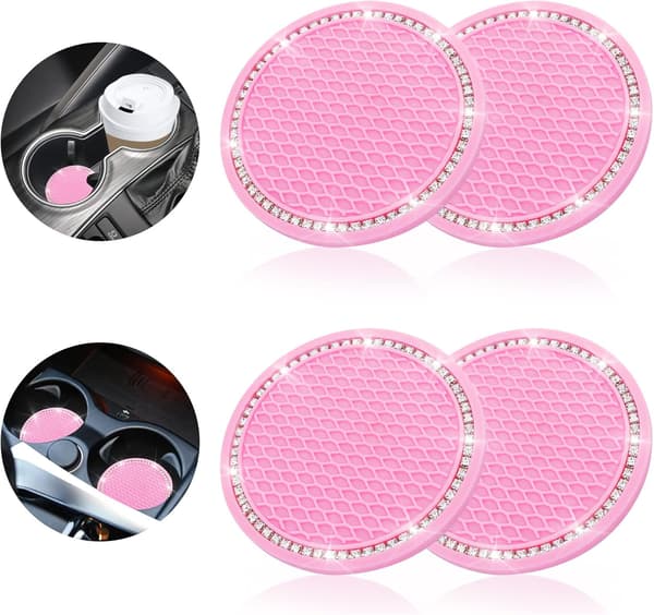 Sæt med 4 skridsikre silikoneunderlag til bil (pink)