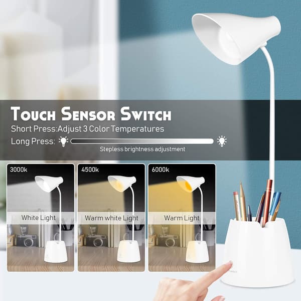 LED-skrivebordslampe, dæmpbar, øjenbeskyttelse, 3 lysstyrkeniveauer, USB-opladelig - Touch Switch (hvid)