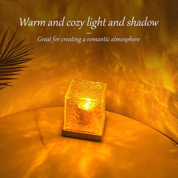 Square Rotating Water Ripple Night Light Bedside Lamp Flame Atmosphere Lamp Romantic Water Ripple Night Lights