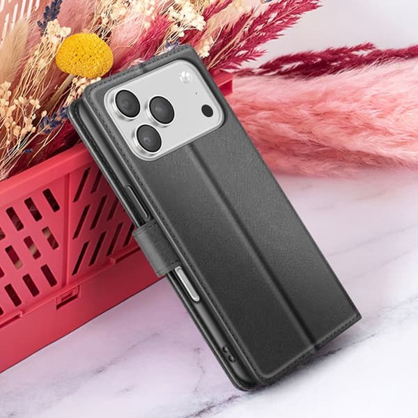 Pungcover til iPhone 17 Pro med stativ og magnetisk klap Zanaé Sort Sort Svart