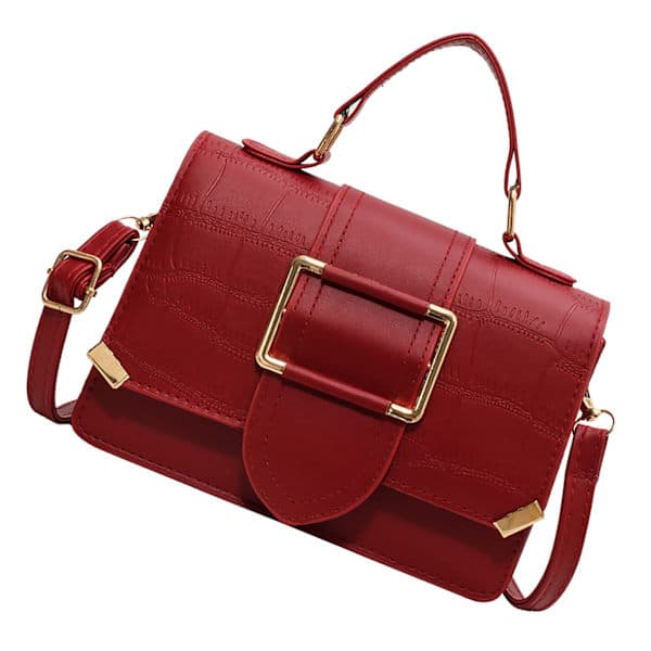PU Leather Bag with Stone Pattern, Trendy Handbags with Stone Pattern, Dating Bags, Red, Free Size