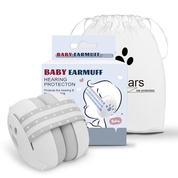 Baby hörselkåpor Mini-headset Justerbart bullerdämpande hörselskydd för barn utomhus, sömn och flygresor, vit