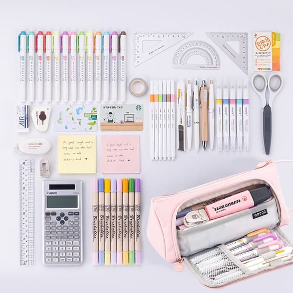 Pencil Case, Portable Pencil Case, Multi-Compartment Pencil Bag, Pink