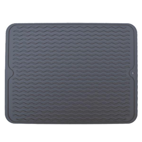 Dish Drying Mat 40x30cm Silicone Raised Edges Wavy Shape Sink Drainer Plate for Kitchen Bathroom Grey 0.3